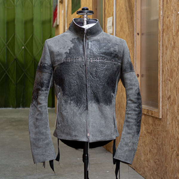 J03 racer jacket in grey reverse horse culatta with .925 silver staples