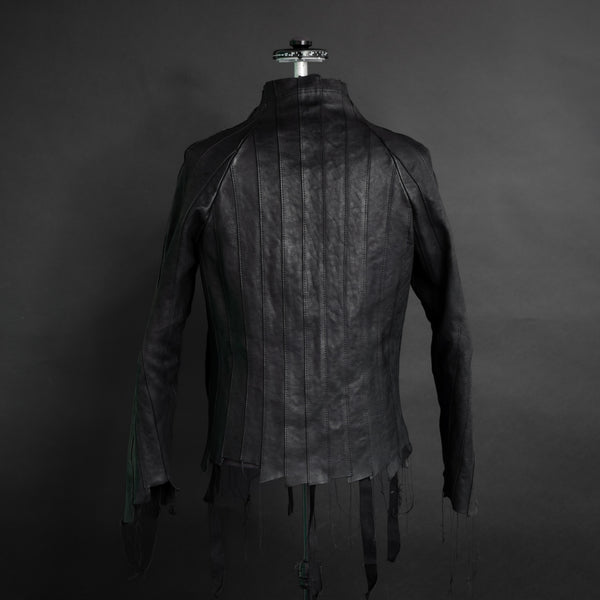 J05 flayed raglan jacket in black washed horse shoulder (size 50)