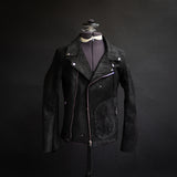 J11 double rider jacket in heavy waxed calf suede with .99 silver crucifix staples