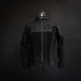 J11 double rider jacket in heavy waxed calf suede with .99 silver crucifix staples