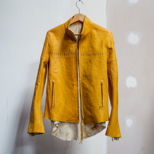 J03 stapled racer jacket in ochre kangaroo leather (size 46)