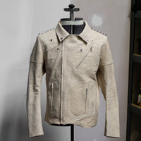 J11 double rider jacket in dirty cream lamb leather with studs (size 50)