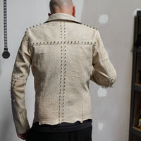 J11 double rider jacket in dirty cream lamb leather with studs (size 50)