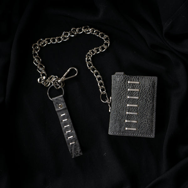 W03 silver stapled card holder in grey reverse culatta with chain and keyring