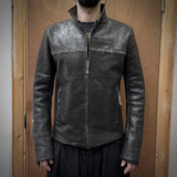 J03 racer jacket in black washed horse shoulder leather
