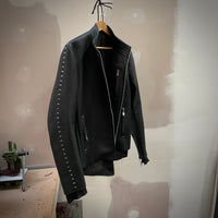 Sample J03 racer jacket in black bull leather with aluminium staples