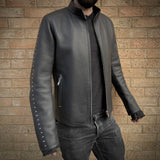Sample J03 racer jacket in black bull leather with aluminium staples